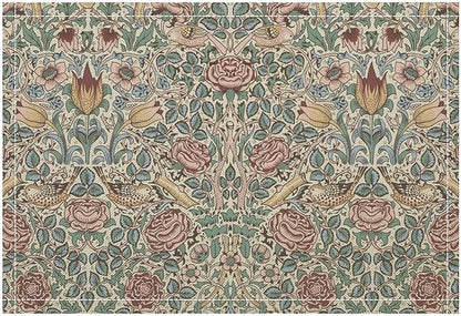 William Morris Placemat Set, Beige Blue Pink Vintage Rustic Art Exotic Ethnic Floral Bird Seamless Pattern Home Decor Linen Table Mats for Dining Room Kitchen Party (17x12in) x6P