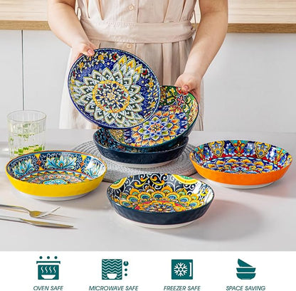 vancasso 32 Oz Pasta Bowls Set of 6, Ceramic Bohemian Soup Salad Bowls | - Image 3