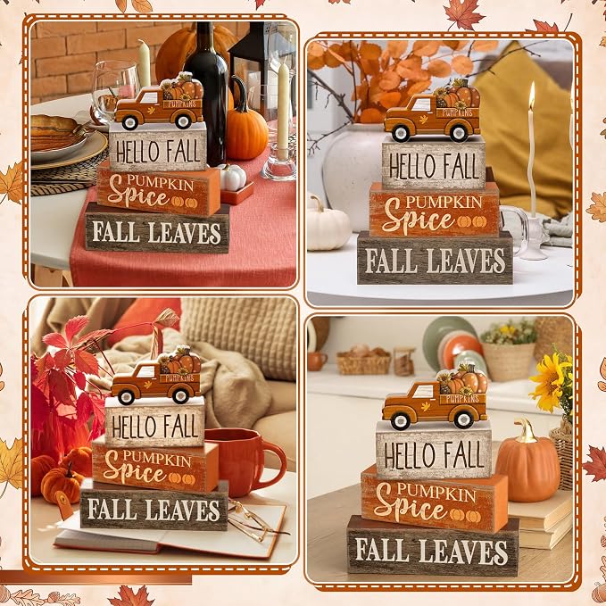 Moucuny 4 Pcs Fall Decoration for Home Fall Truck Decor Thanksgiving Tiered - Image 5