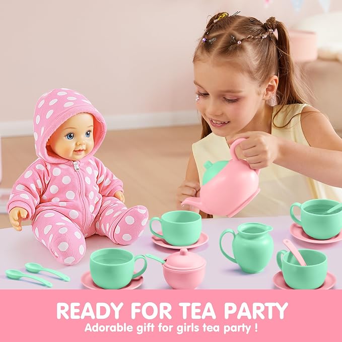 JOYIN 18PCS Pretend Tea Party Set, Plastic Tea Set, Mini Kitchen - Image 5