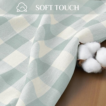 Softalker Checkered Tablecloth Rectangle, Outdoor Linen Cotton Gingham Table Cloth with Tassel, Heavy Duty Wrinkle Free Buffalo Plaid Table Cover for Kitchen Dining Home Party - 55 x 102 Inch, Aqua