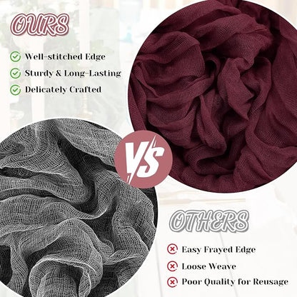 2 Pack Cheesecloth Table Runner, 120 Inch Burgundy Table Runner - Image 6