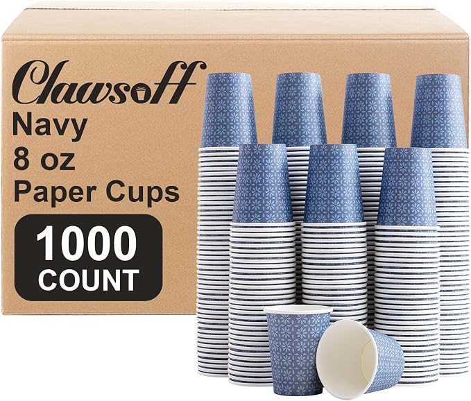 Clawsoff 1000 Pack Paper Cups 8 oz Bulk Disposable Coffee Cups Navy Floral | by BuyNow