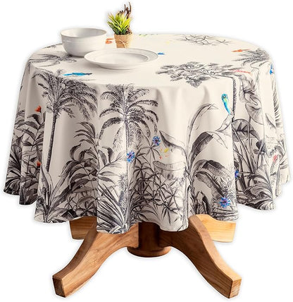 Maison d' Hermine Table Cloth Round Table 100% Cotton 69 Inches Fall Tablecloth Reusable Everyday Use for Thanksgiving Christmas Decorations Dining Farmhouse Party (Amazonia)