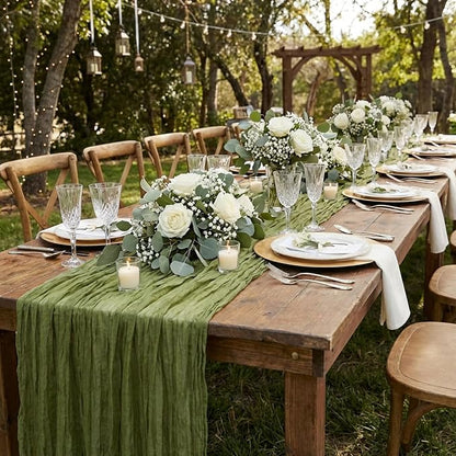 8 Pack Olive Green Cheesecloth Table Runner 120 Inch Boho Wedding Decor | - Image 7
