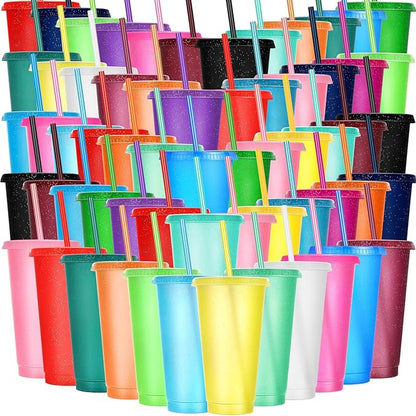 Honeydak 100 Pack Tumbler with Straw and Lid Bulk Glitter Plastic Cups Water by Honeydak