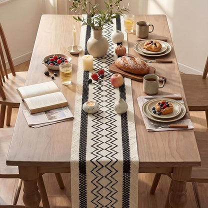 Artoid Mode Black Stripe Diamond Woven Table Runner 12x90 Inch | Holiday - Image 4