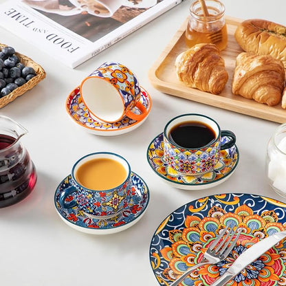 vancasso 4 Oz Bohemian Espresso Cup Set of 4, Ceramic - Image 5