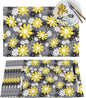 Placemats Set of 4 Vintage Daisy Place Mats Abstract White Yellow Floral Woven Table Mats Washable Black Grey PVC Placemat for Dining Kitchen Decor Indoor Outdoor, 12 x 18 Inch