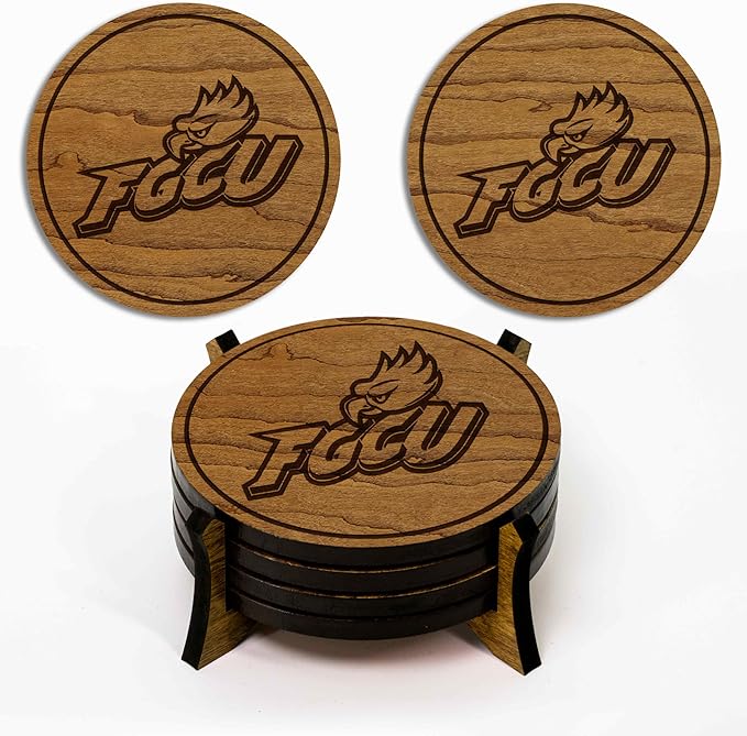 LazerEdge Florida Gulf Coast Eagles Wooden Coaster Set - Cherry Wood - Officially Licensed Product - 4-Pack