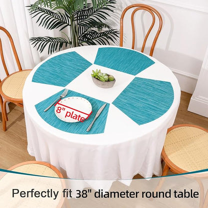 SHACOS Round Table Placemats Set of 7 Woven Vinyl Wedge Placemats with Centerpiece Heat Resistant Table Mats Wipe Clean (7, Teal Blue)