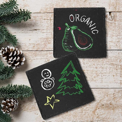 24 Pcs Slate Coasters, 4 inch Black Stone Coaster Set, Square | Laser Engraving - Image 4