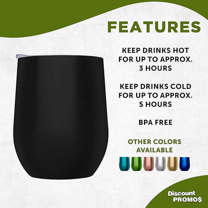 DISCOUNT PROMOS Stemless Wine Glass Tumblers with Lids by Largo 11 oz. Set of 6, Bulk Pack - Perfect for Wine, Cocktails, Other Hot & Cold Beverages - Black