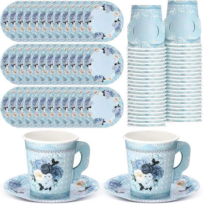 Nuogo 200 Pcs Floral Paper Tea Cups and Saucers 7 oz Disposable Paper Teacups by Nuogo