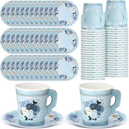 Nuogo 200 Pcs Floral Paper Tea Cups and Saucers 7 oz Disposable Paper Teacups by Nuogo