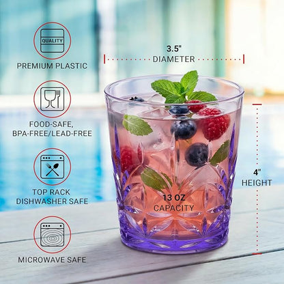 Bravario Royal Plastic Drinking Glasses, 13 oz Set of 6, Plastic Cups Reusable - Image 4