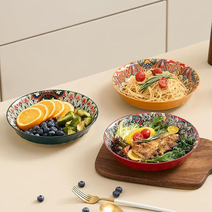 Ceramic Pasta Bowls Set of 6-8 inch 30 oz Serving Bowls, Colorful Dinner Bowls - Image 7