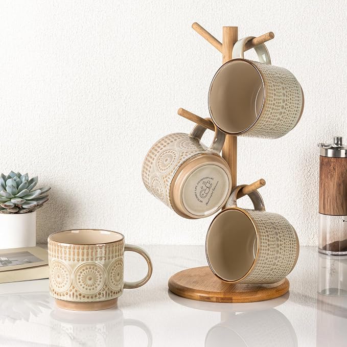 GBhome 16 oz Coffee Mugs Set of 4, Stackable Ceramic Coffee Cups Set | Modern - Image 8