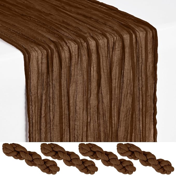 Showgeous 4 Pack Brown Cheesecloth Table Runner, 17 x 108 Inches | Boho by Showgeous