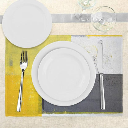 Ambesonne Grey and Yellow Place Mats Set of 4, Street Art Modern Grunge Abstract Design Squares, Washable Fabric Placemats for Dining Table, Standard Size, Charcoal Yellow