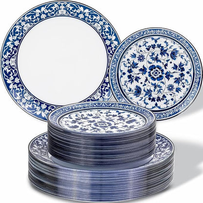 Blue Plastic Plates, Fancy Disposable Pates, 10.25" dinner & 7.5" dessert plates by Hioasis