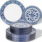 Blue Plastic Plates, Fancy Disposable Pates, 10.25" dinner & 7.5" dessert plates by Hioasis