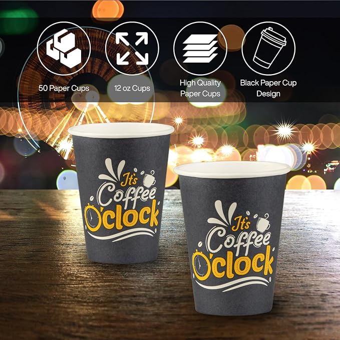 Disposable Coffee Cups, To Go Paper Hot Cups, Coffee O'Clock Design - Image 4