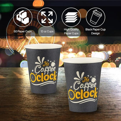 Disposable Coffee Cups, To Go Paper Hot Cups, Coffee O'Clock Design - Image 4