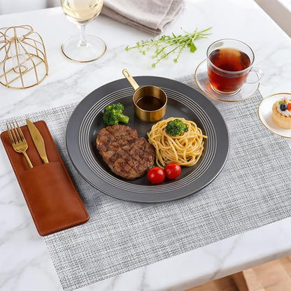 Timeet Placemats Set of 8, Heat Resistant Non-Slip Place Mats for Dining Table, Durable Washable PVC Vinyl Woven Table Mats, Linen Textured Placemats for Kitchen Resistant Easy to Clean(Gray