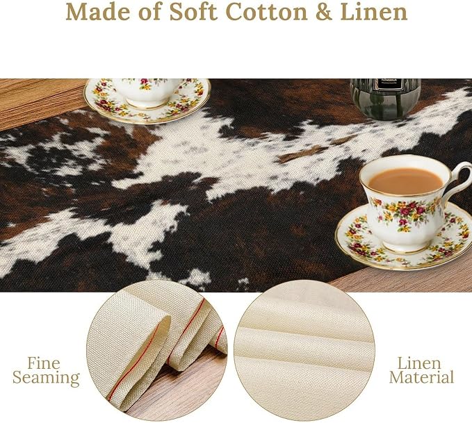 Vintage Cow Print Table Runner, Rustic Cottage Country Farm Animal Fur Skin - Image 6