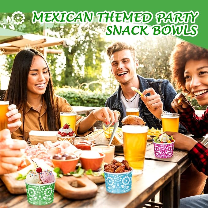 CHENGU 60 Pcs Mexican Flowers Snack Cups 9 oz Disposable Mexican Flowers Ice - Image 7