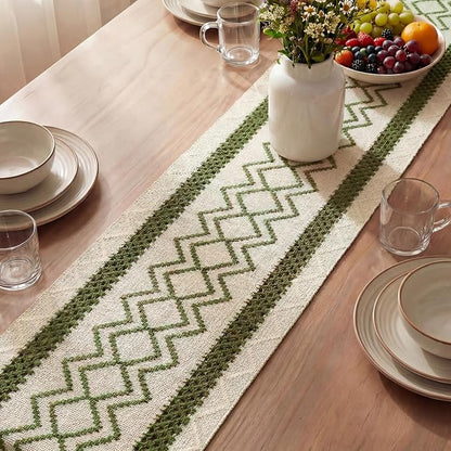 Artoid Mode Army Green Stripe Diamond Woven Table Runner 12x72 Inch | Holiday - Image 3