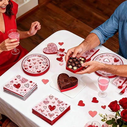 100 Pcs Valentine’s Day Heart Tableware Party Supplies Set, Serves 25 – - Image 6