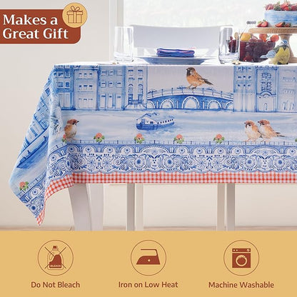 Maison d' Hermine Table Cloth Rectangle Table 100% Cotton 60 x 90 Inches Tablecloth Reusable Decorative for Dining Room Farmhouse Home Valentines Day Decorations Spring Summer - Amsterdam Canals