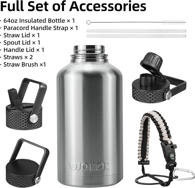 BJPKPK 64oz Insulated Water Bottle, Half Gallon Water Jug - Image 3
