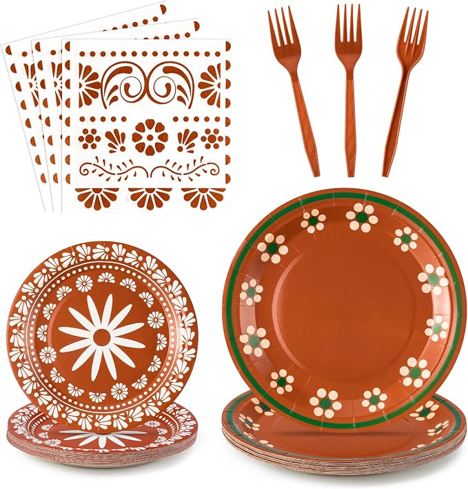96Pcs Platos De Barro Mexicanos Cielito Lindo Terracotta Clay Party Plates by G1ngtar