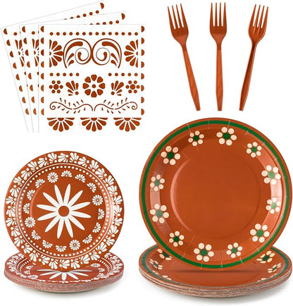 96Pcs Platos De Barro Mexicanos Cielito Lindo Terracotta Clay Party Plates by G1ngtar