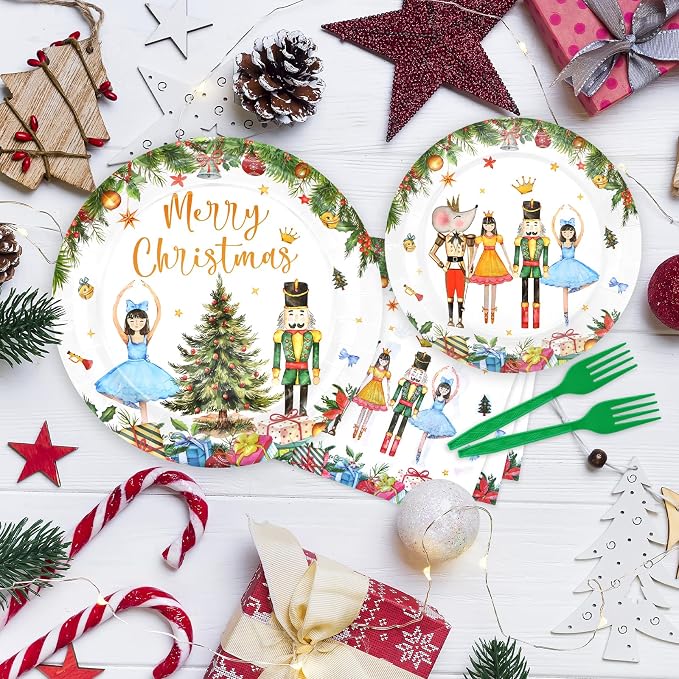 96 Pieces Christmas Ballet Party Tableware Set – Festive Disposable Dinnerware - Image 4