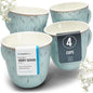 Stoneware Coffee Mug Set of 4, Stylish Modern Beige-Blue Cups, 14.5 Oz Ceramic by PURELIVING