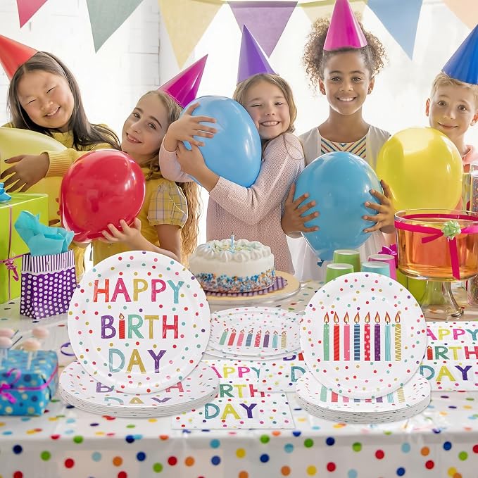 60PCS Birthday Plates and Napkins Set, Serve 20 | Rainbow Dot Party Supplies - Image 7