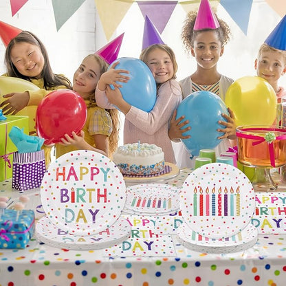 60PCS Birthday Plates and Napkins Set, Serve 20 | Rainbow Dot Party Supplies - Image 7