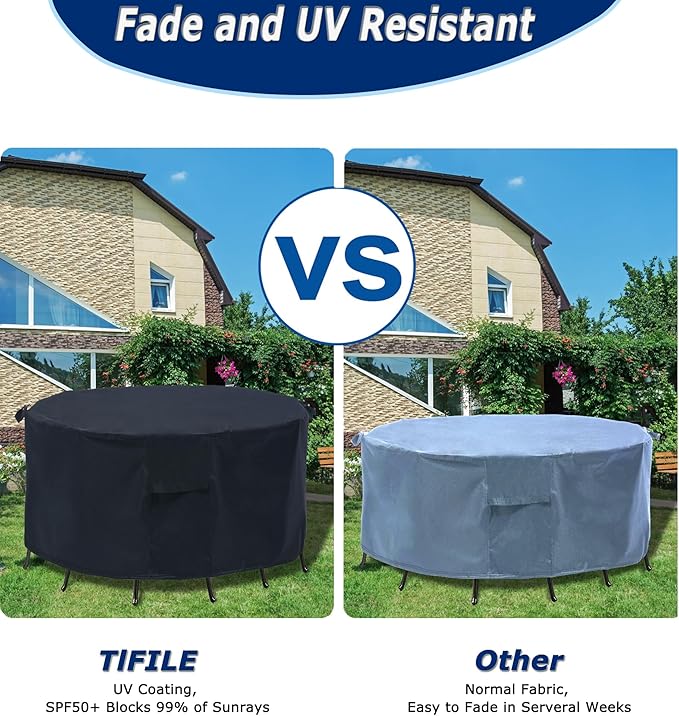 Round Patio Furniture Covers - 51" Dia Waterproof Table & Fire Pit Cover - Anti-Fading for Outdoor Dining Sets