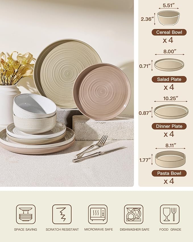 Stoneware Dinnerware Sets with Pasta Bowls, Service - Image 7