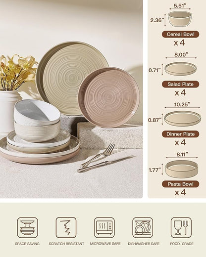 Stoneware Dinnerware Sets with Pasta Bowls, Service - Image 7