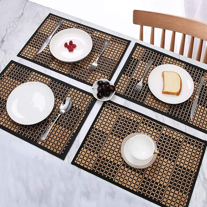 Placemats Set of 6 for Dining Table, Bamboo Place Mats for Kitchen Table Decor, Table Mats Heat Resistant & Non-Slip for Indoor/Outdoor Party, Table Placemats Set of 6 for Dinner Table Black