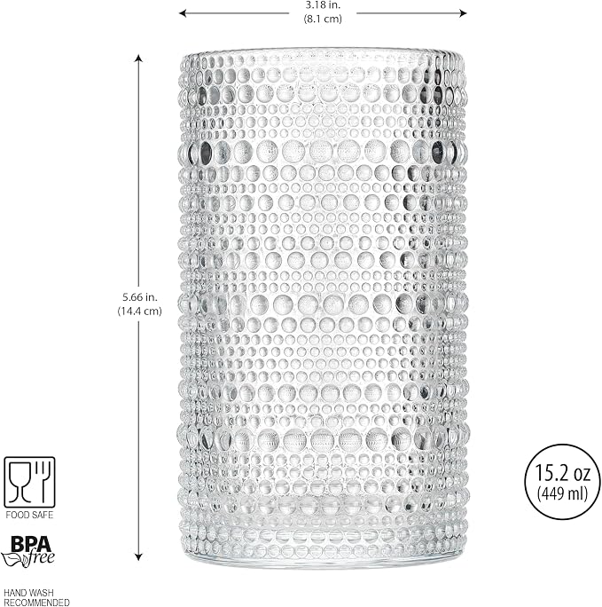 Glaver's Hobnail Drinking Glasses, 15 Oz. Cocktail Drinking Glassware Set - Image 3