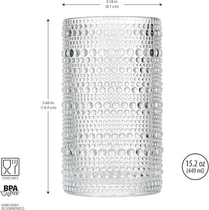 Glaver's Hobnail Drinking Glasses, 15 Oz. Cocktail Drinking Glassware Set - Image 3