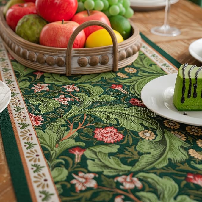 Floral Table Runner with Tassel Edges, Cotton Blend Decorative Runner - Image 2