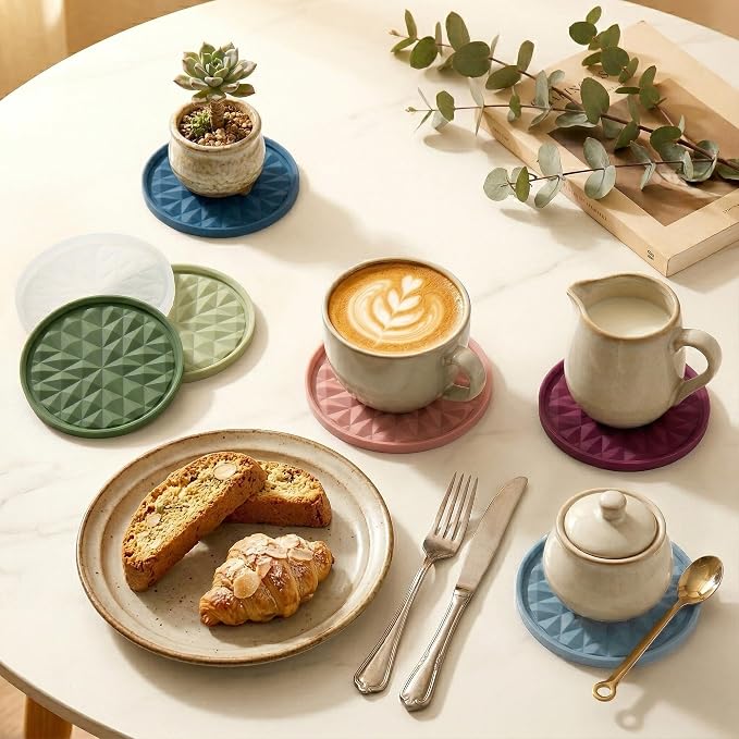 Silicone Drink Coasters Set of 6, Desk Cup Coaster | Prevents - Image 6