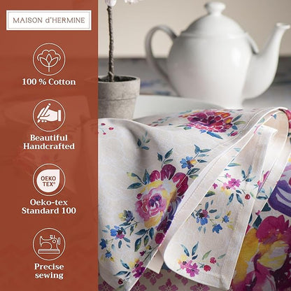 Maison d' Hermine Cloth Napkins Set of 4 100% Cotton Everyday Reusable Square Napkins Cloth Washable Dinner Party Wedding Restaurant Valentines Day Decorations Spring/Summer (Rose Garden, 20" x 20")